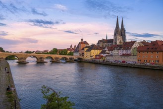 Panoramic view of Regensburg's old town on the Danube in Germany