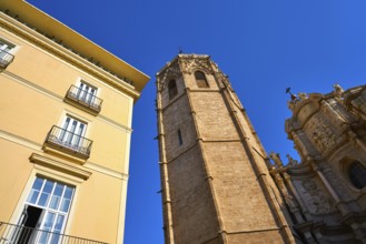 Valencia Plaza de la Reina square Miguelete also Micalet tower in Spain