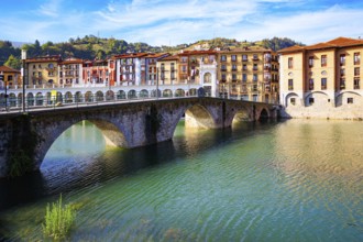 Beautiful bridge was built across the river Oria. Tholosa is small old town with interesting and