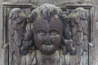 Medieval Gothic Church wooden door detail in Sibiu, Romania, Europe