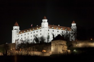 Stary hrad castle in Bratislava at night with illumination