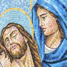 Mosaic depiction of Christ's body being in the arms of the Virgin Mary