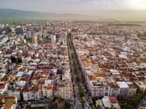 Aerial photograph of the capital of Aydin province - Aydin city from high point of drone fly in