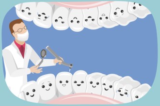 3D Isometric Flat Illustration of Teeth Examination, Dentist Examining Teeth With Instruments
