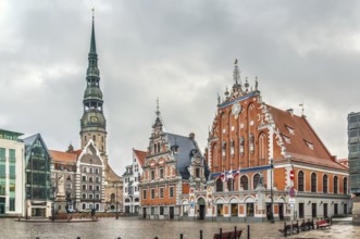 Town Hall Square with House of the Blackheads and St. Peter Church, Riga, Lanvia