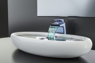Water flowing in the basin 3d illustration