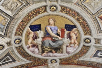 Vatican Museums, Vatican City, Vatican, Rome, Lazio, Italy, Fresco of a woman with a book