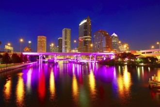 Florida Tampa skyline at sunset from Hillsborough river in US