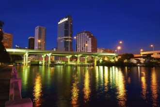 Florida Tampa skyline at sunset from Hillsborough river in US