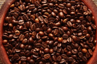 Coffee beans in a clay dish with nice texture