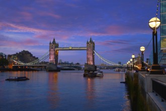 London Tower Bridge sunset on Thames river in England