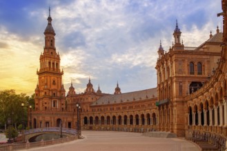 Seville Sevilla Plaza de Espana at sunset in Andalusia Spain square