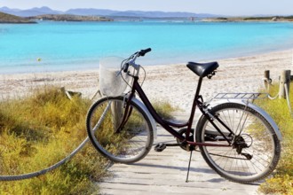Bicycle in formentera beach on Balearic islands at Illetes Illetas