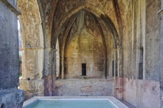 Fine bold arcade and beautiful interior vaulting of the Fonte Nuova, Siena, Tuscany, Italy, Europe