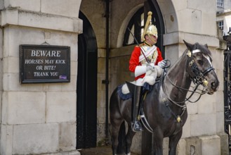 A horse guard in front of Horse Guards building in Westminster, London, United Kingdom, Europe