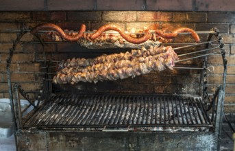 Grilled meal on a skewer in restaurant