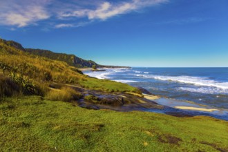 New Zealand. The picturesque Pacific coast of the South Island. Powerful ocean surf. Incredible