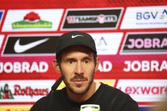 Head coach / coach Julian Schuster (SC Freiburg) at the press conference, PK after the match of the