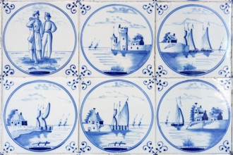 An image of six typical blue delft tiles