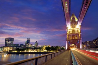 London Tower Bridge sunset on Thames river in England