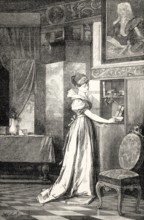 ACT II, SCENE IV., Eugenia placing the parchment in the press, scene from THE NATURAL DAUGHTER, DIE