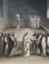 Christ's appearance without Thomas, New Testament, steel engraving 1853, digitally restored