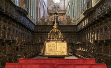 Astorga, Spain, 12 April, 2024: view of the choir in the Catehdral of Saint Mary in Astorga, Europe