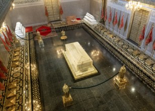 Rabat, Morocco, 30 March, 2024: interior view of the Mausoleum and tomb of Mohammed V in downtown