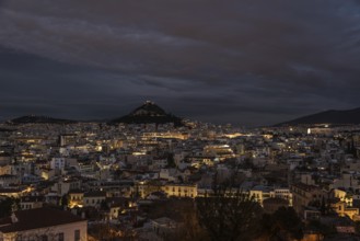 Athens Old Town, Attica, Greece, 12 28 2019 View over the Athens skyline and the Lycabettus hill