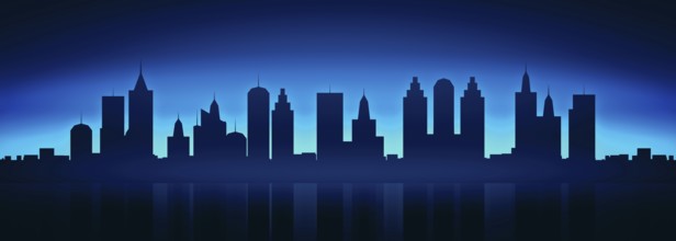 An illustration of a city skyline by night background banner