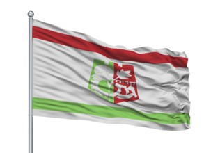 Qiryat Gat City Flag On Flagpole, Country Israel, Isolated On White Background