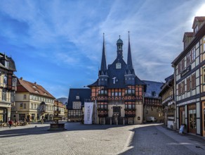 A view of the market square and town hall in Wernigerode