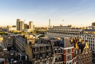Cityscape of the City of London. High angle view a sunny day at sunset