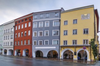 Street with historical houses in Wasserburg am Inn, Germany, Europe