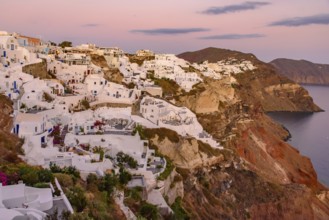 Oia village in sunset light, Santorini, Greece, Europe
