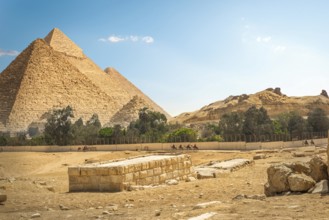Fence around the great pyramids in Cairo desert, Egypt, Africa