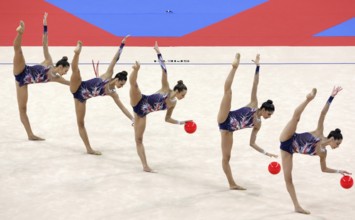 Sofia, Bulgaria - 16 September, 2018: Team Spain performs during The 2018 Rhythmic Gymnastics World