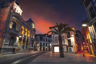Llanes village City town hall sunset in Asturias of Spain