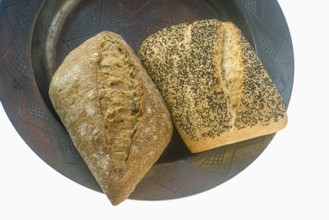 Stone oven rolls, Tuscan rolls on a tin plate