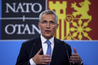 Madrid, Spain - 29 June, 2022: NATO Secretary General Jens Stoltenberg speaks at a press conference