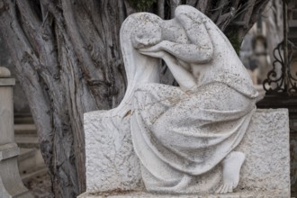 Female mourner, Palma cemetery, Majorca, Balearic Islands, Spain, Europe