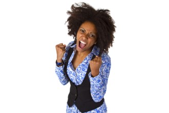 African American woman screaming - cropped on a white background
