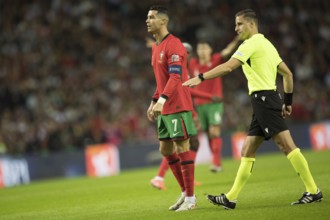 Football match, captain Cristiano RONALDO CR7 Portugal has just shot a free kick with his right