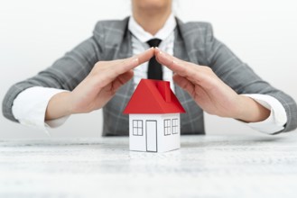 Lady Presenting New Home Insurance Deals In Outfit, Business Woman Showing Possible Mortegage