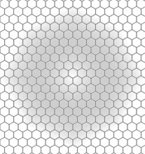 Hexagonal grid forming concentric circles with gradient from white to gray, creating a modern and