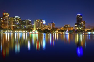 Orlando skyline sunset at lake Eola in Florida USA