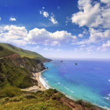 California beach near Bixby bridge in Big Sur in Monterey County along State Route 1 US