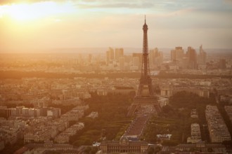 Eiffel Tower in Paris aerial sunset at France