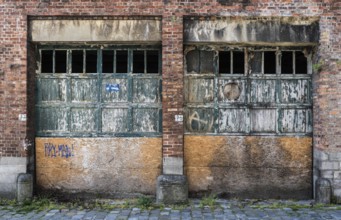 Molenbeek, brussels Capital Region, Belgium, 05 05 2020: grungy Industrial garage port, Europe
