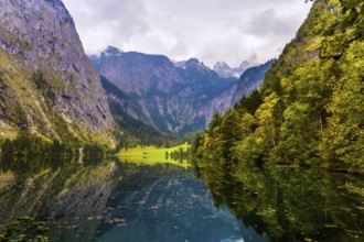 Koenigssee - the cleanest lake in Germany is surrounded by high mountains. The fabulous beauty in